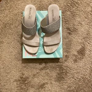 Madeline Size 9 silver wedge sandal. EUC comes with box
